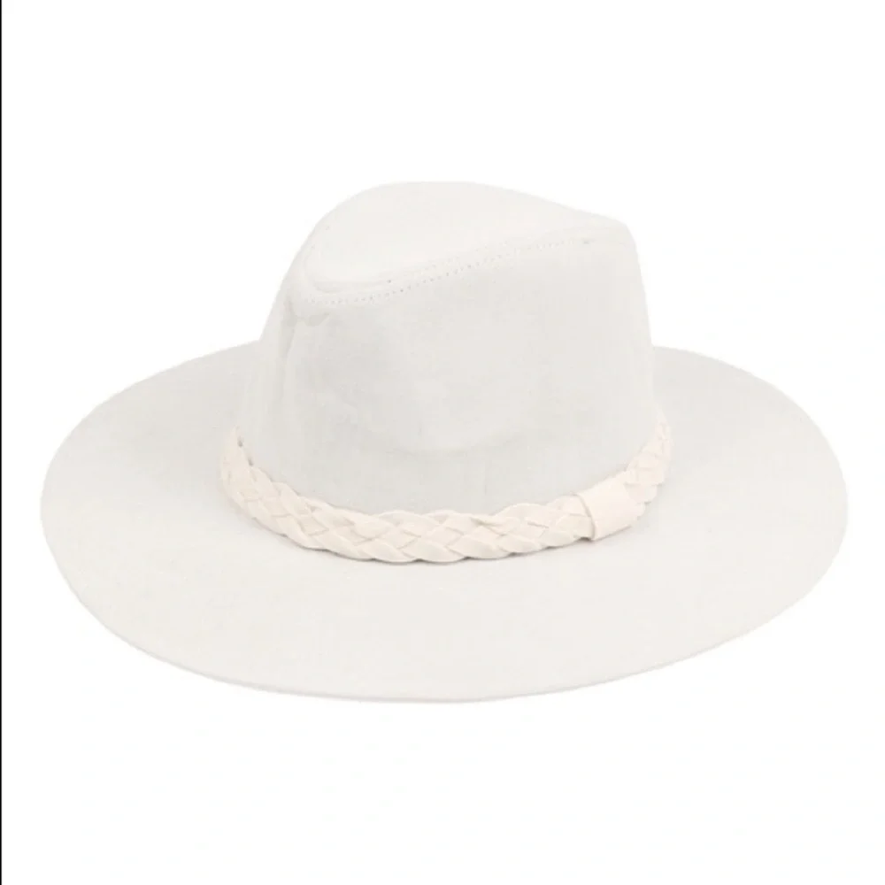 NEW IVORY GRAY FASHION BRIM HAT‎ WITH BRAIDED TIE